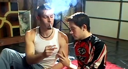 Smooth twink Jayden Taylor smokes while his ass gets drilled