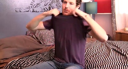 Hairy tattooed amateur Joshua Martinez masturbates and cums