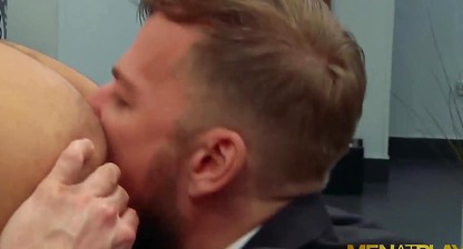 MENATPLAY Blond Hunk Matthew Anders Ass Fucks Bearded Waiter
