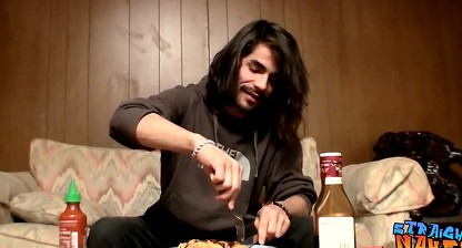Straightie with long hair Devin Reynolds jerks off and cums