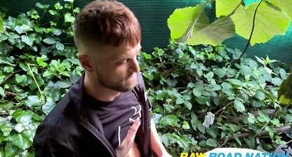 Guy in the bushes lubes up his sloppy hole with multiple loads of cum