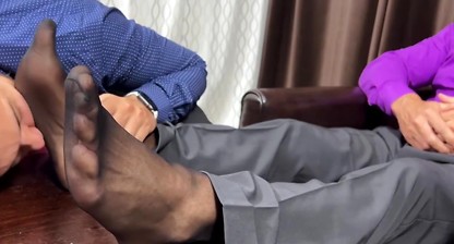 Dominant man makes young stud lick his yummy toes and soles