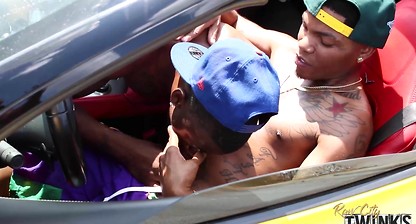 Two Twinks with Big Black Dicks Fuck and Suck and Buss
