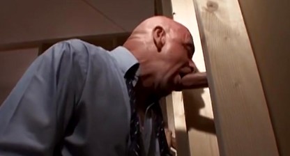 Hunky DILFs and hunks mutually suck dicks in gloryhole orgy