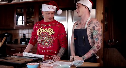 Inked twink takes a raw bareback fucking after making cookies
