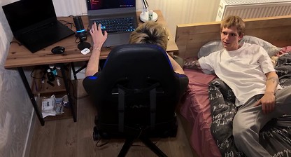Wink saw his friend's erect cock, could not resist and gave a throat blowjob after which Twink's