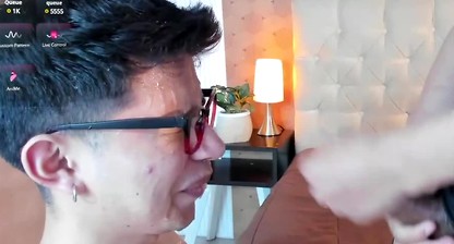 beautiful teen fag gets cum all over his braces and glasses