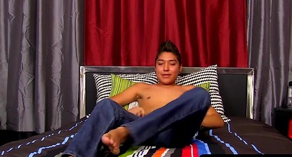 Passionate young man slowly working on his rock hard cock solo