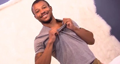 Athletic black jock Chris masturbates big cock solo and cums